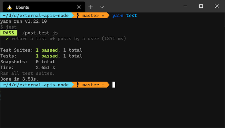 Função GetPost de UserId de teste externo da API