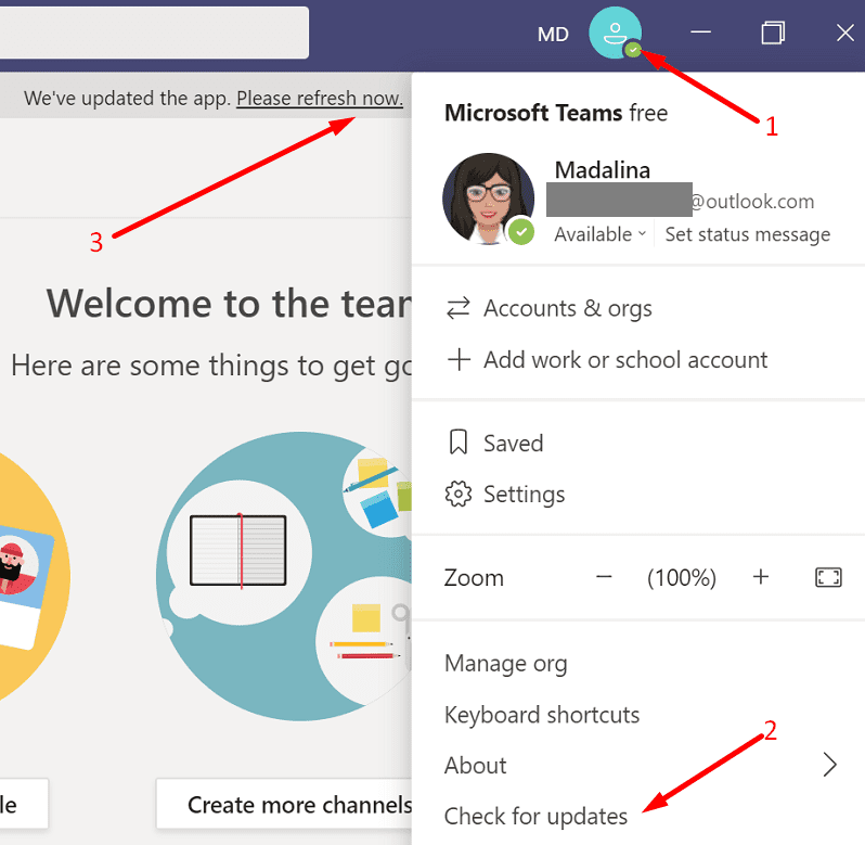 atualização do aplicativo de equipes após atualização