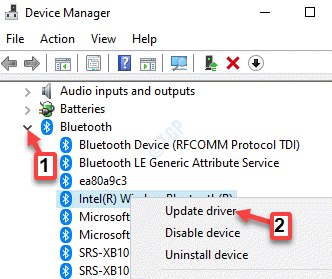 Gerenciador de dispositivos Bluetooth Dispositivo Bluetooth Clique com o botão direito em Atualizar driver