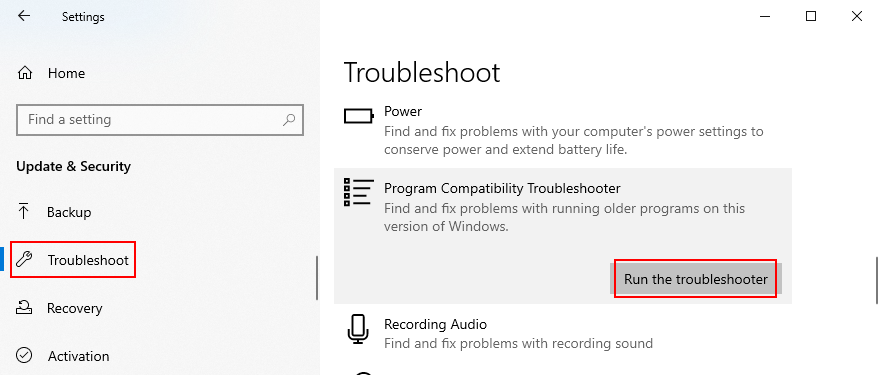 O Windows 10 mostra como executar o Solucionador de problemas de compatibilidade de programas