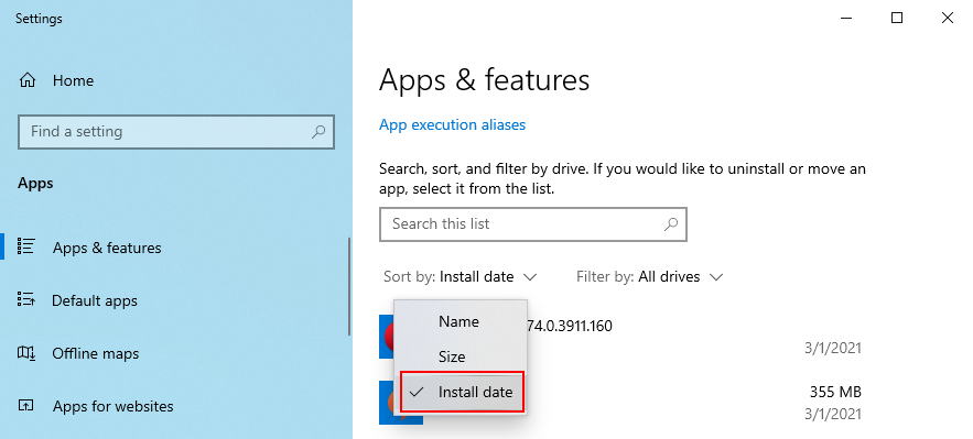Windows 10 mostra como classificar aplicativos por data de instalação