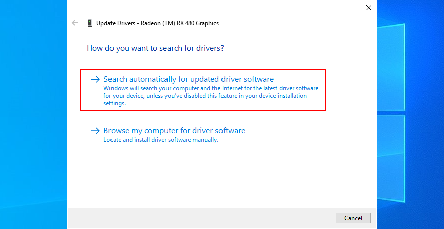 O Windows 10 mostra como pesquisar automaticamente por software de driver atualizado
