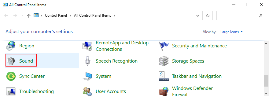 O Windows mostra como acessar as configurações de som do Painel de controle