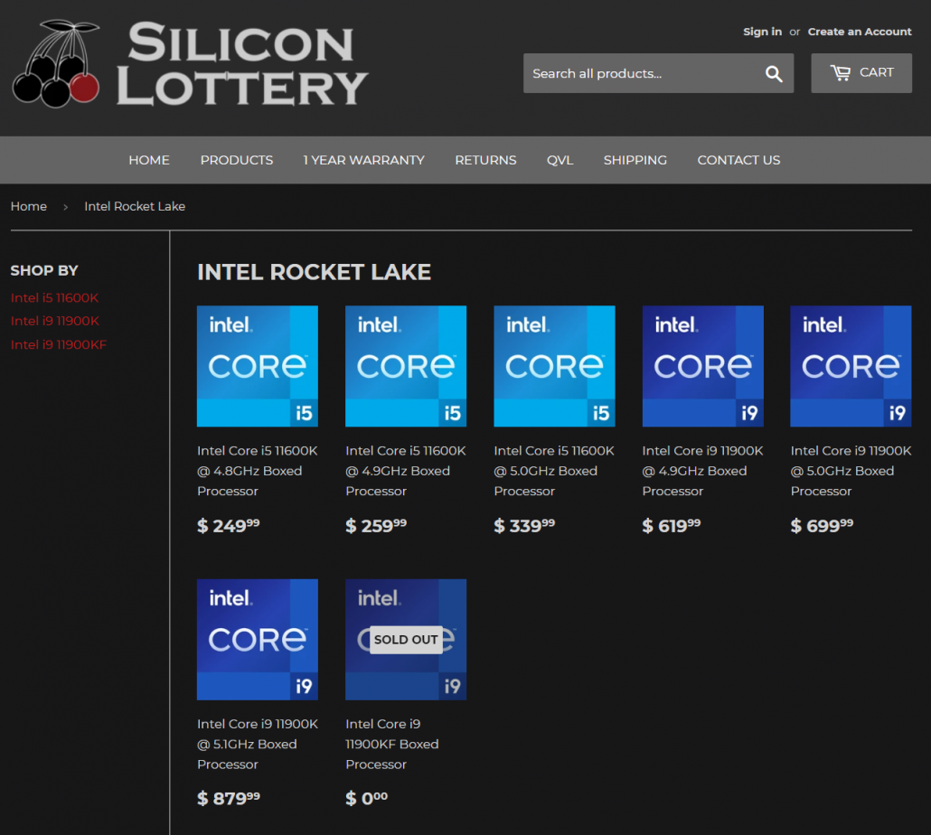Intel Rocket Lake 11th Gen Desktop Pre-binned Silicon Lottery CPUs