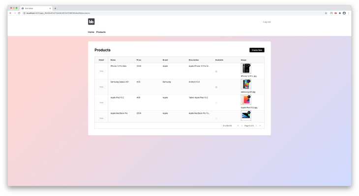 Tela da lista de produtos