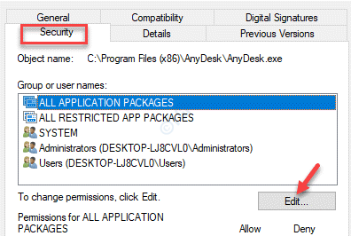 Process Properties Security Edit