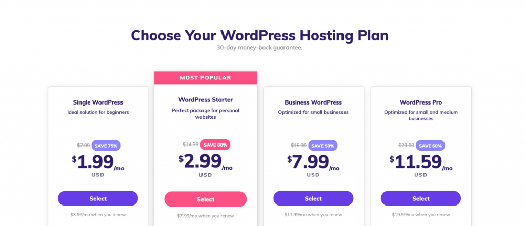 Planos de hospedagem WordPress da Hostinger