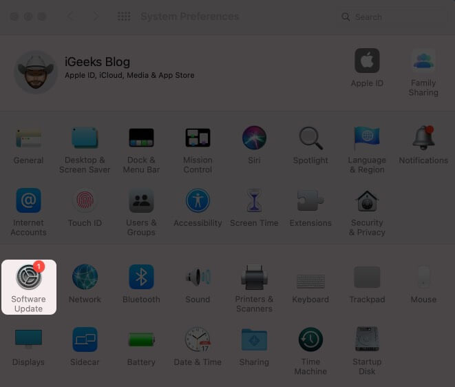 Clique em Atualização de Software em Preferências do Sistema no Mac