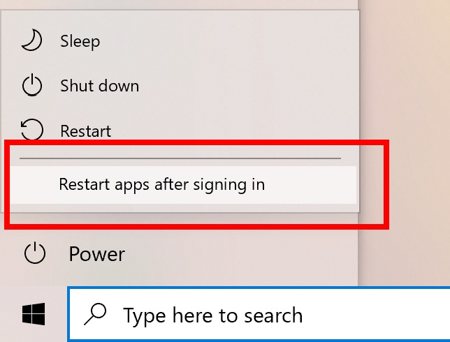 Aplicativos de reinicialização do Windows 10