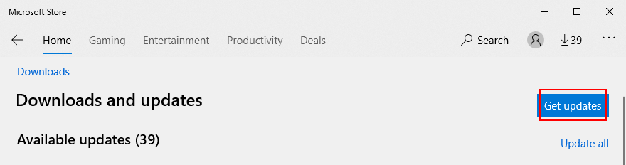 Microsoft Store mostra como obter atualizações