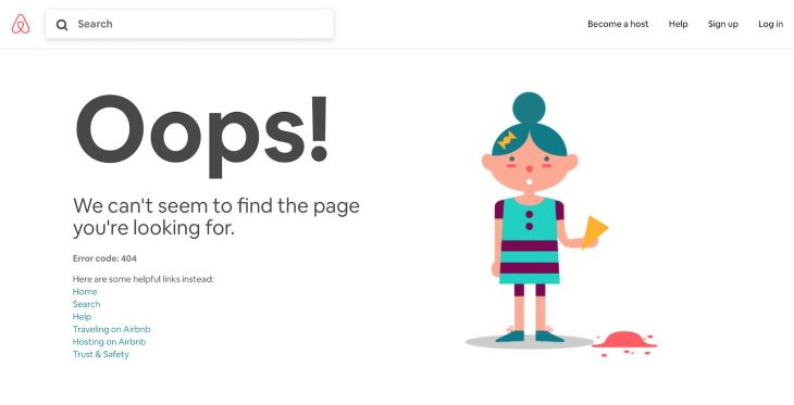Página do Airbnb 404
