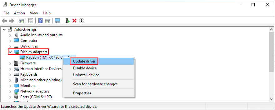 O Windows mostra como atualizar os drivers do adaptador de vídeo no Device Manager