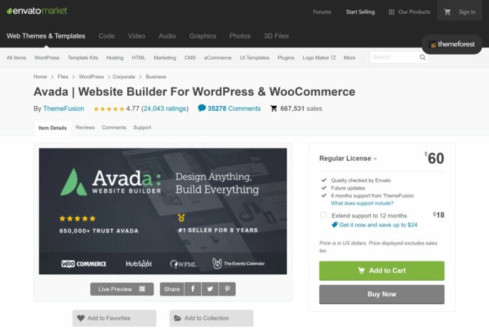 Avada em ThemeForest