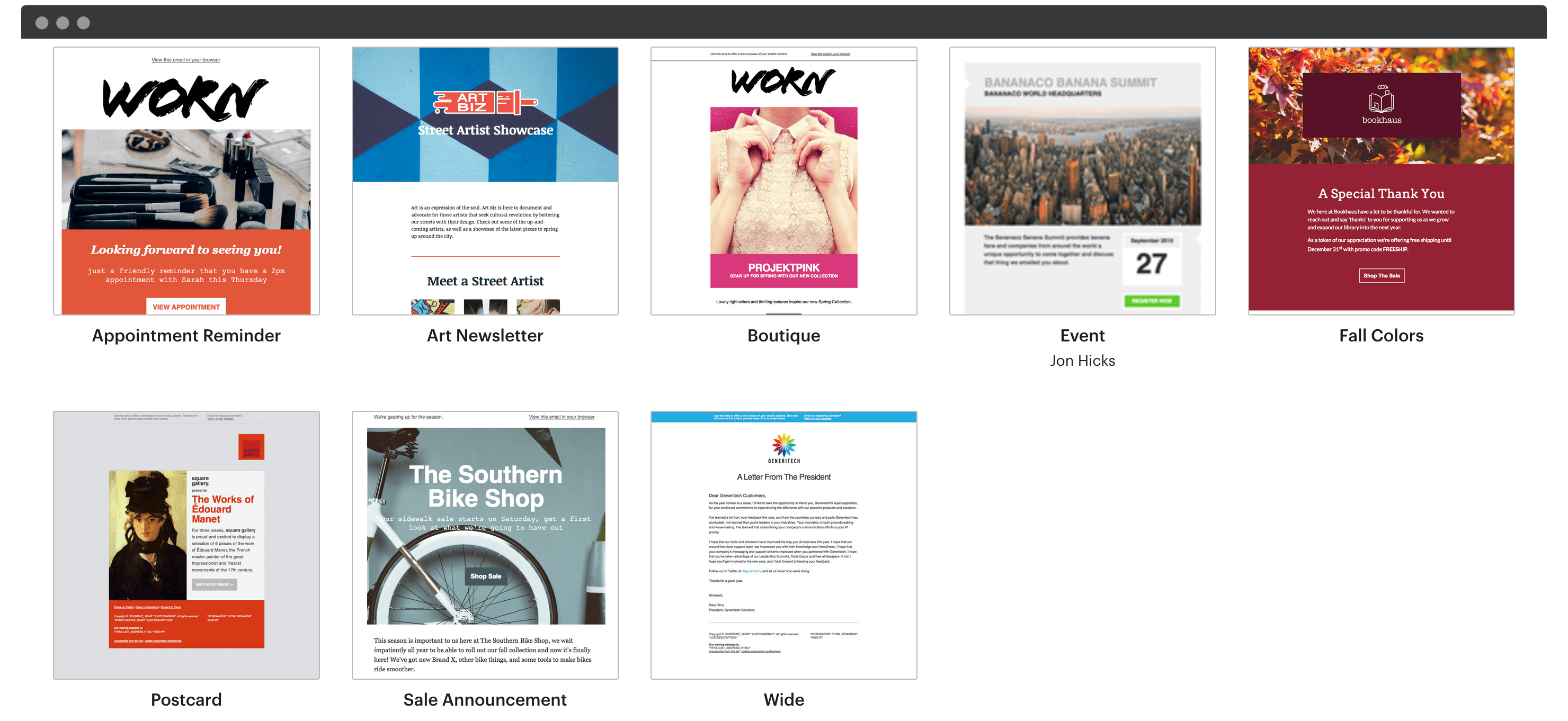 Modelos de e-mail do Mailchimp.