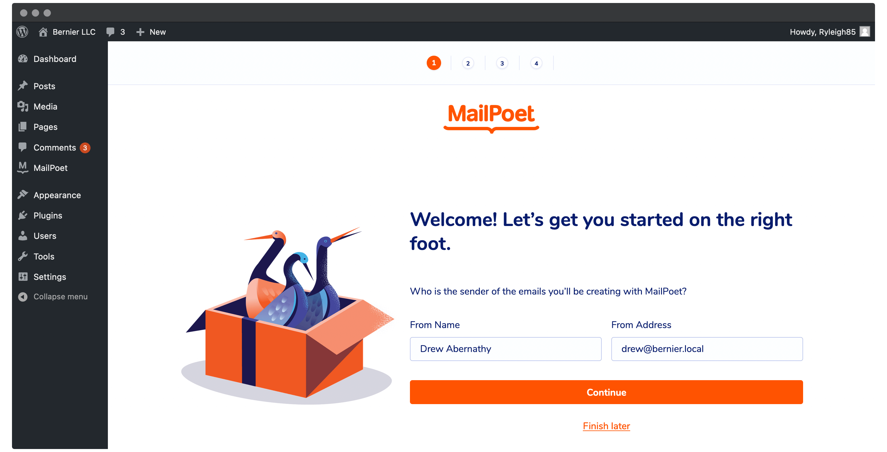 O assistente de integração MailPoet.