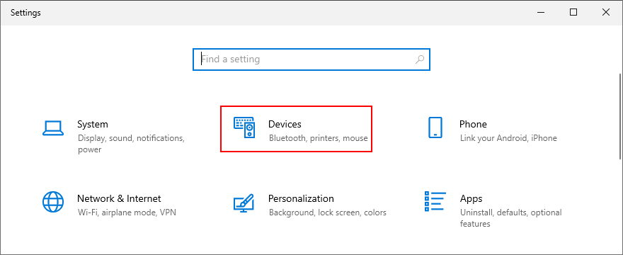 O Windows 10 mostra como acessar Dispositivos em Configurações