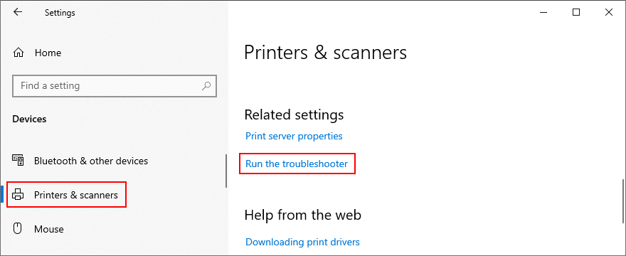 O Windows 10 mostra como executar o solucionador de problemas de impressora