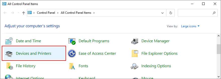 Windows 10 mostra como acessar dispositivos e impressoras no painel de controle