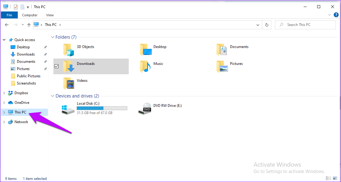 Explorador de arquivos neste PC