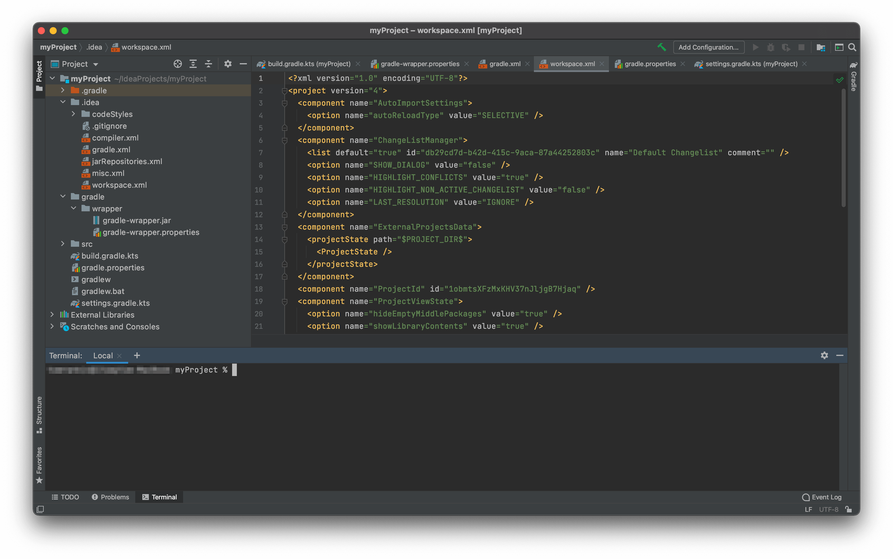 A janela Terminal no Intellij IDEA.