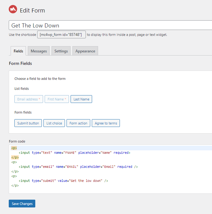 MailChimp WordPress Plugin Form