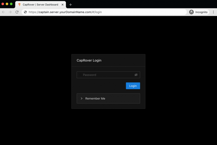 Captura de tela da tela de login do CapRover
