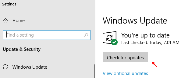 Verificar configurações de atualizações Min