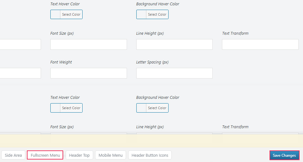 Fullscreen Menu Save Changes