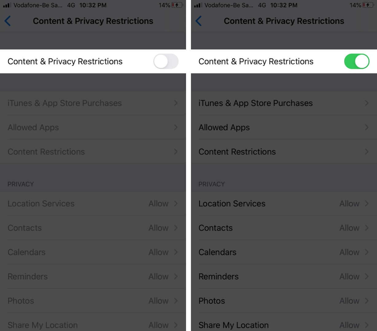 ATIVAR Conteúdo & Restrições de privacidade no iPhone