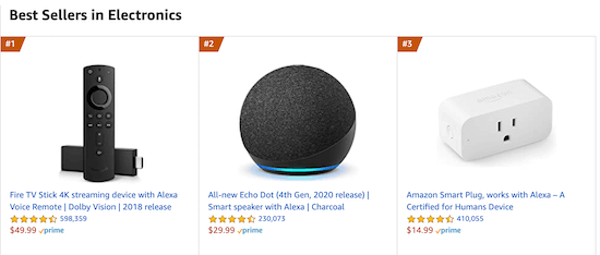 Amazon exemplo de produtos populares