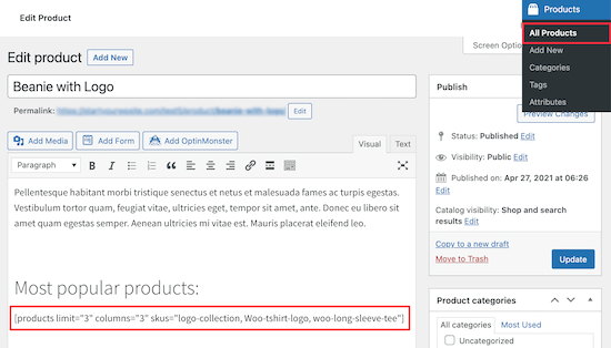 Adicionar produtos populares shortcode