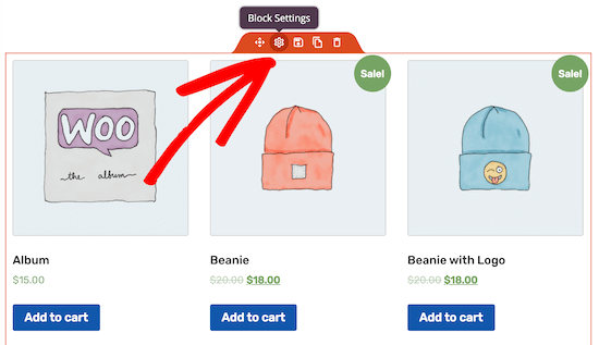 Editar configurações do bloco de produtos