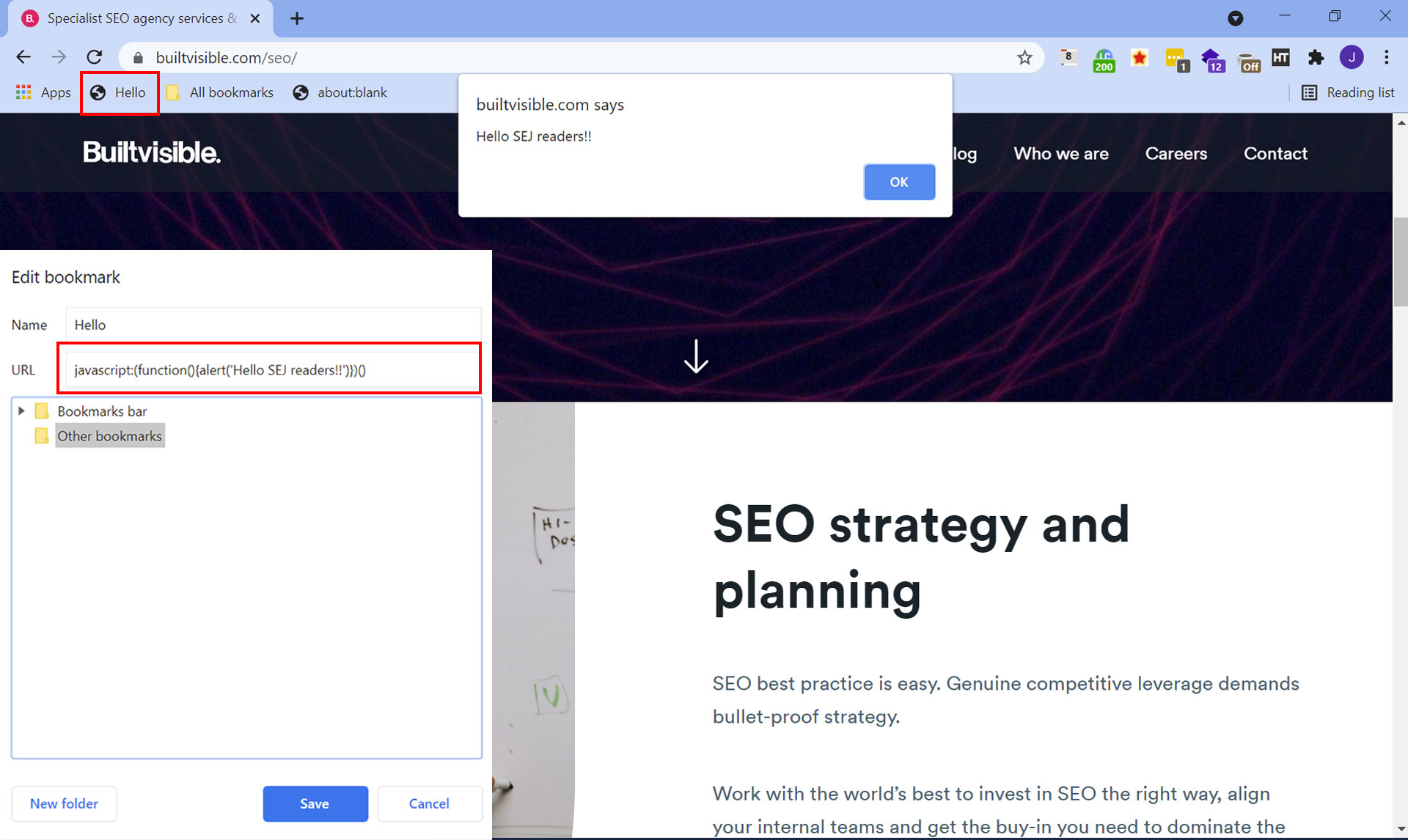 Um exemplo de Bookmarklet.