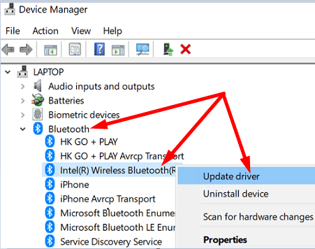 driver bluetooth de atualização do windows 10