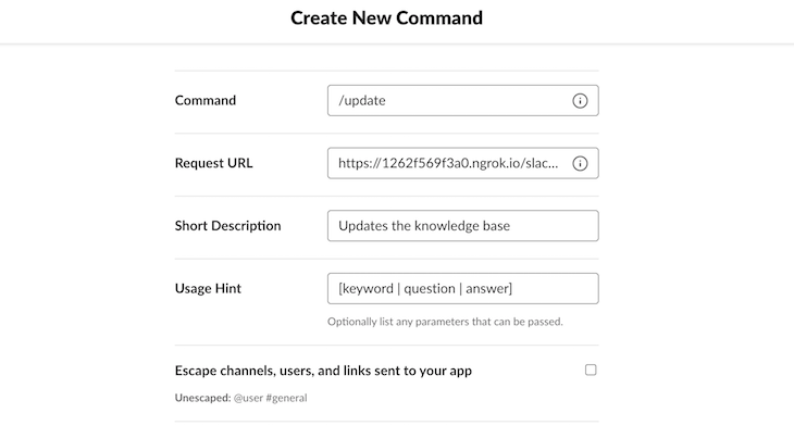 Slack Create New Slash Command