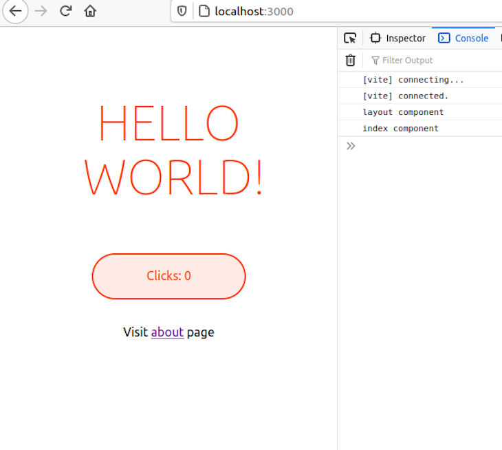 O console em seu navegador mostra a mensagem de layout primeiro, depois a mensagem de índice.