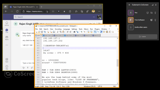 Ferramenta de compartilhamento de tela multiusuário com áudio, vídeo Chat CoScreen