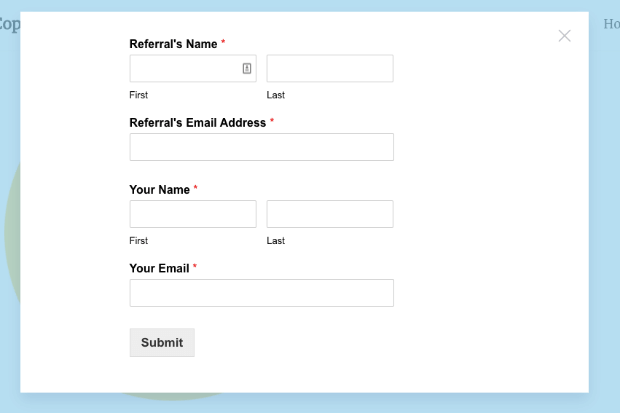 wpforms refer a friend form popup demo