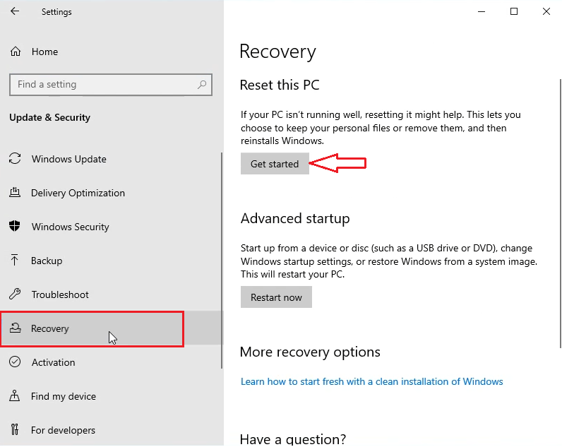 Windows 10 recovery