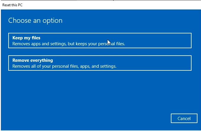 Redefinir arquivos de manutenção do Windows 10