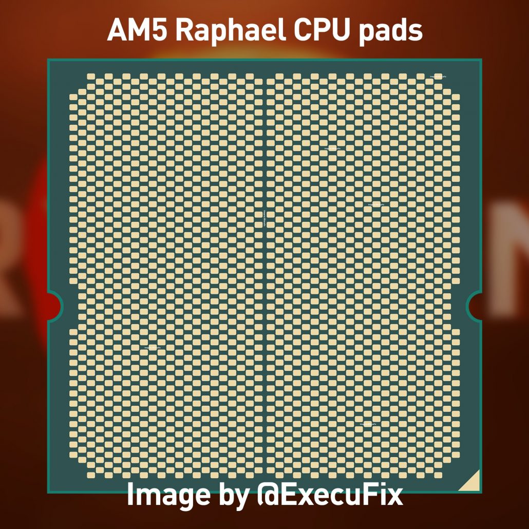 AMD Zen 4'Raphael'Ryzen Desktop CPU Mockup retratado, projetado para Soquete AM5 LGA1718 e até 170W TDP