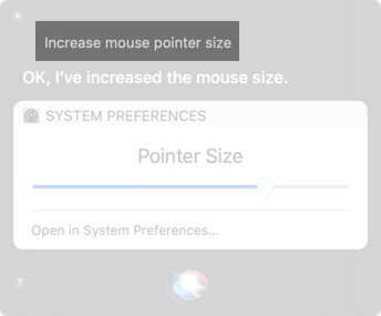 Peça ao Siri para aumentar o tamanho do ponteiro do mouse no Mac