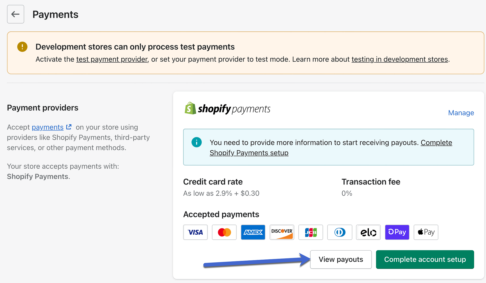 ver os pagamentos no Shopify Payments