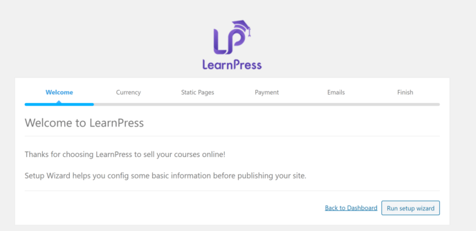 Revisão do LearnPress: Assistente de configuração do LearnPress