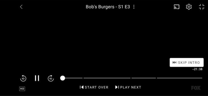 Botão Pular introdução para Hulu. Crédito AndroidPolice-Se você adora músicas-tema de programas de TV, não vai querer usar o novo recurso do Hulu para Android
