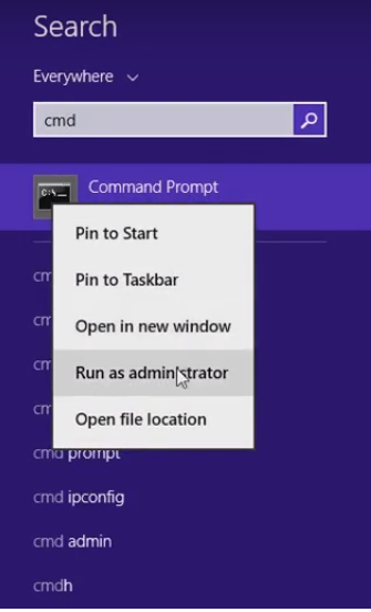 cmd executado como administrador windows 8