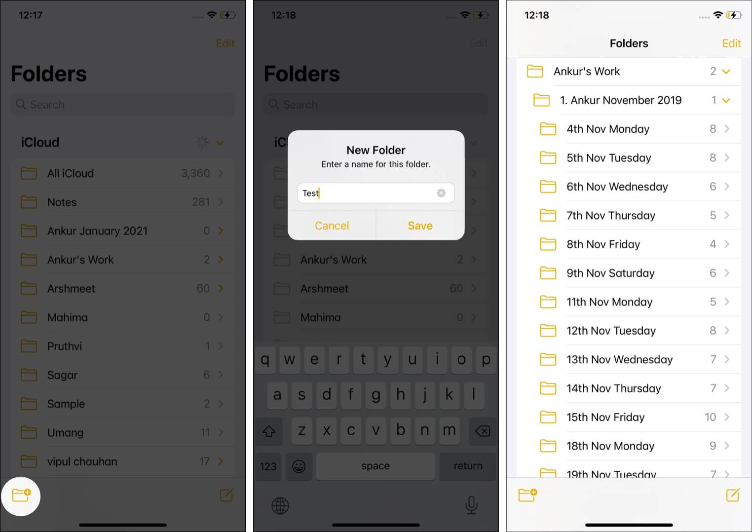 Create folders and sub-folders to organize notes