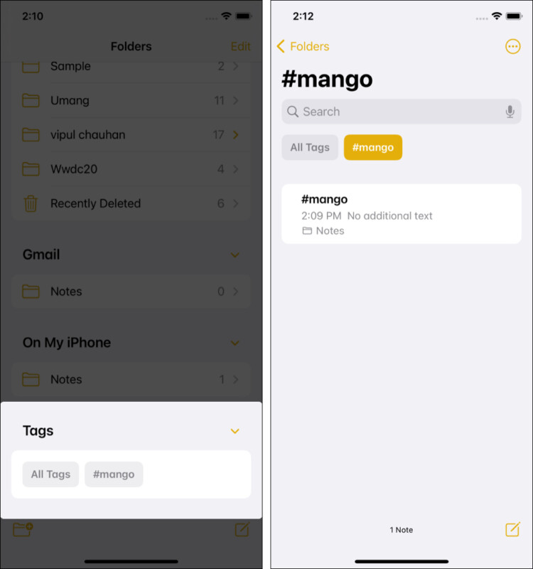 Ver todas as tags no aplicativo Notes no iOS 15