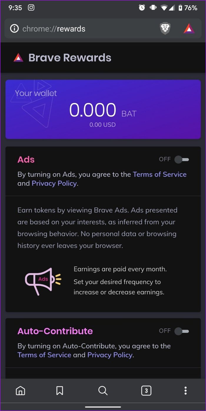 Recompensas no Brave Browser