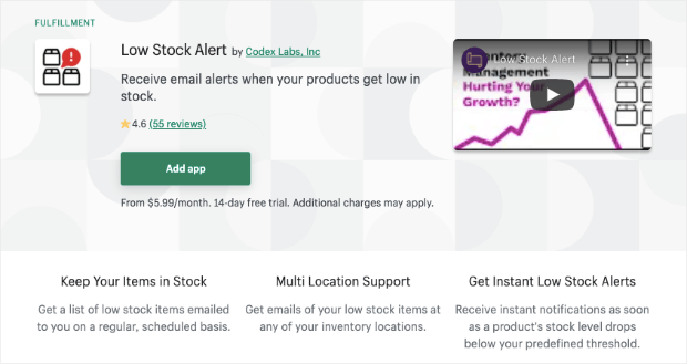 app de alerta de estoque baixo